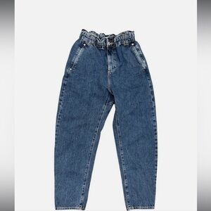 Zara High Waisted Paperbag Mom Jeans - Classic Blue Denim